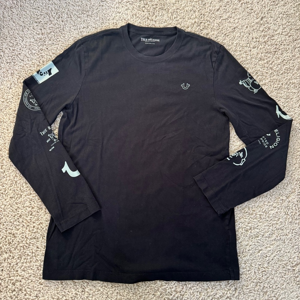 True Religion Long Sleeve Icons Logo Mens Medium - Black TEE